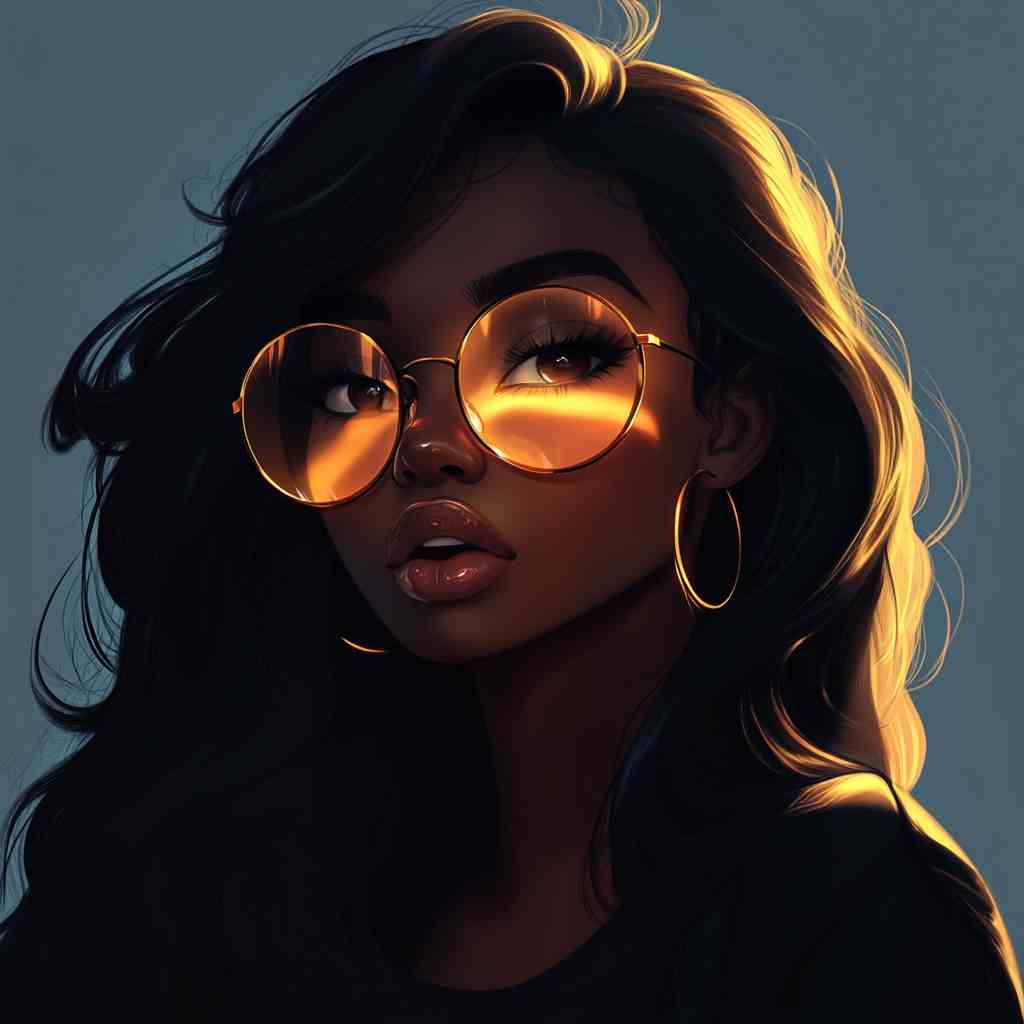 Anime Art of a Beautiful Black Girl with Glasses