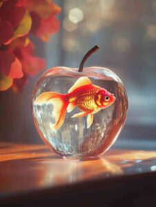 Dreamy Transparent Apple with Goldfish MidJourney Prompt