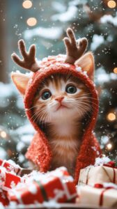 Festive Baby Cat Reindeer MidJourney Prompt