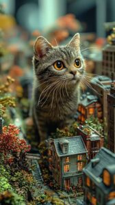 Giant Cat in Miniature City MidJourney Prompt