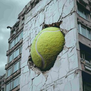 Giant Tennis Ball Scene Creative MidJourney Prompt