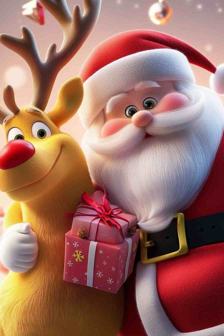 Giant Yellow Elk and Santa