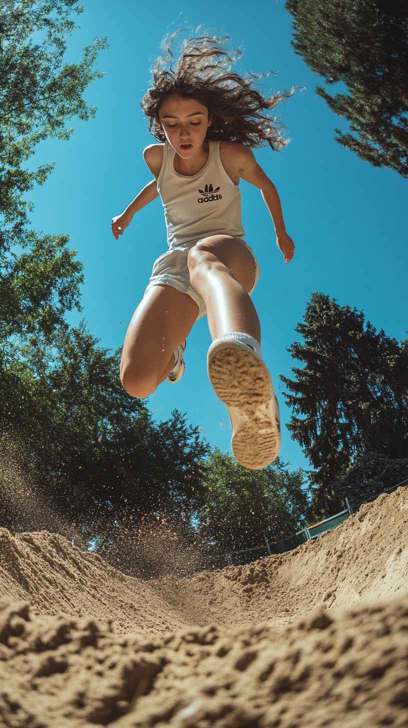 Girl Jumping in Backyard