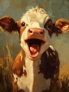 Happy Cow Portrait in Unique Art Styles Prompt