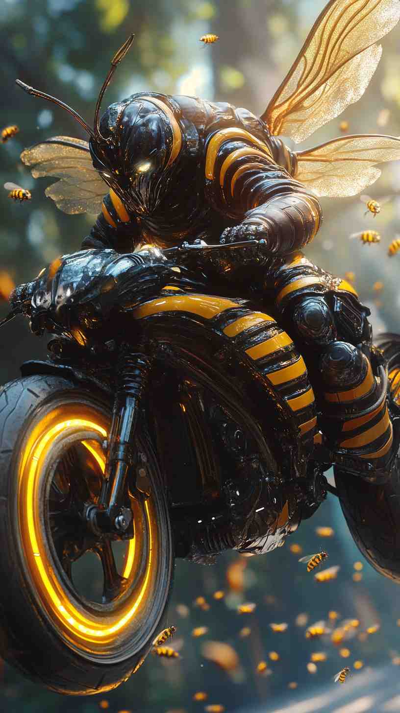 Killer Bee Humanoid on Motorcycle