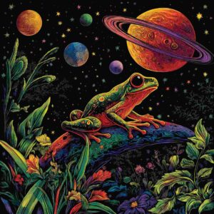 Psychedelic Frog on the Moon MidJourney Prompt