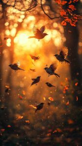 Robins in Flight Forest Scene Prompt