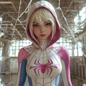 Spider-Gwen in Gymnasium MidJourney Prompt