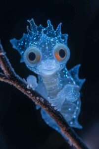 Translucent Seahorse-Tarsier Hybrid MidJourney Prompt