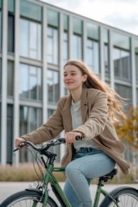 Young Woman Riding Bicycle Midjourney Prompt